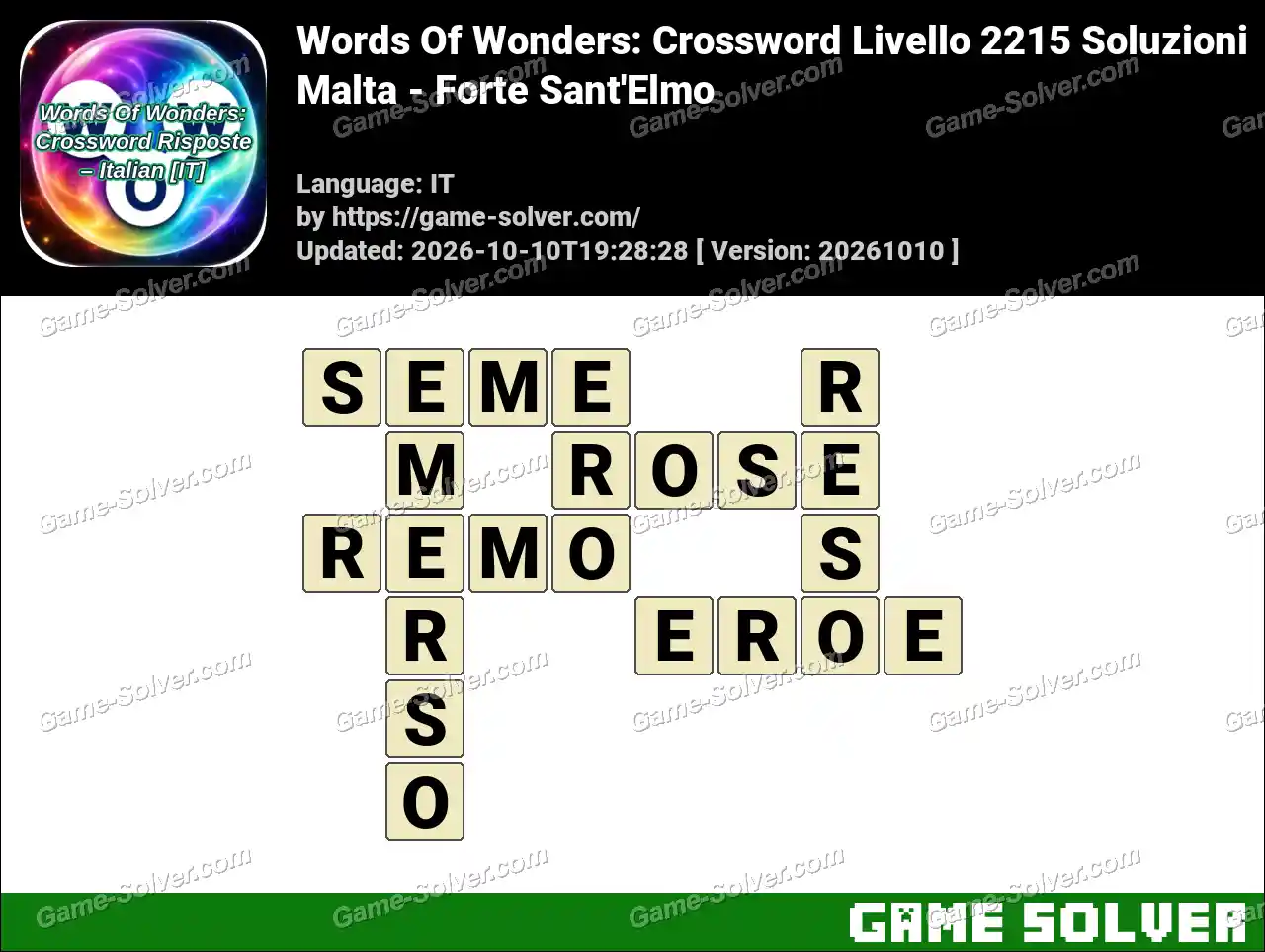 Words Of Wonders: Crossword Livello 2215 Soluzioni – Malta – Forte Sant’Elmo